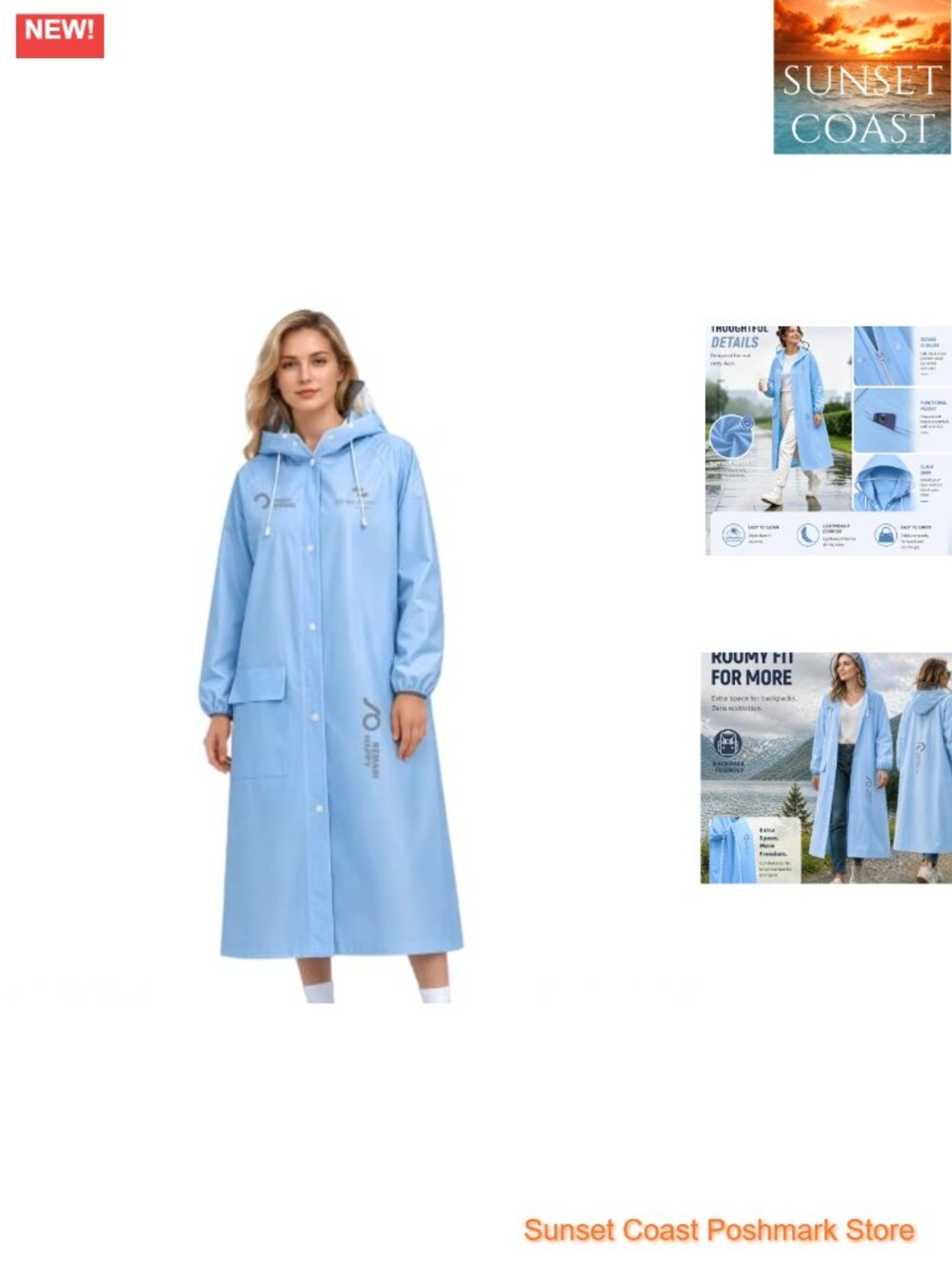Waterproof Rain Poncho EVA Hooded Long Raincoat Women